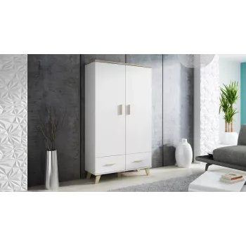 Armadio cama meble LOTTA 2D2D, 2 ante, struttura rovere Sonoma con frontali bianchi, 1100×550×1900 mm