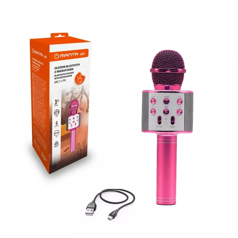 Microfono MANTA MIC11-PK rosa — con filo jack 3,5 mm, ricevitore leggero