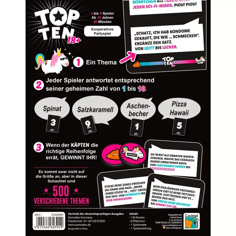 Top Ten 18+, gioco per feste