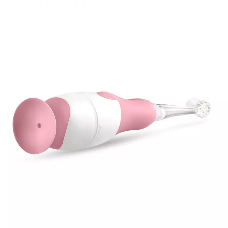 Spazzolino elettrico neno Denti rosa per bambini — vibrante, setole morbide, batteria AAA, timer 2 minuti