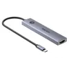 Hub USB-C Unitek H1124AGY01 con 100W PD, HDMI 2.0, 2x USB‑A, 2x USB‑C, lettore schede SD/microSD — alluminio