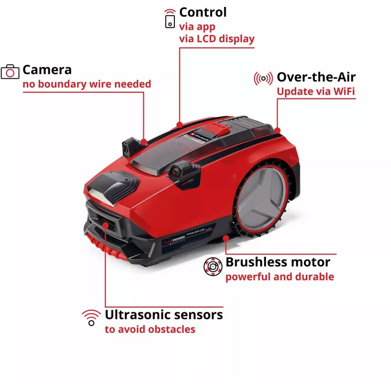 Power X-Change robot tagliaerba FREELEXO CAM PLUS 600 (rosso/nero, batteria Li-Ion Plus 4,0Ah, telecamera + sensore)