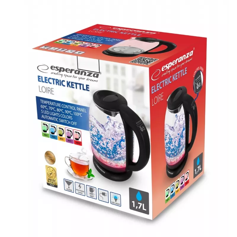 Esperanza EKK027 bollitore elettrico 1,7 L 2200 W nero, trasparente