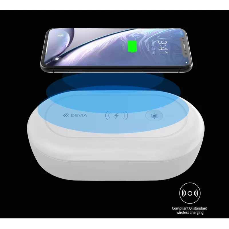 Devia Stazione di ricarica wireless con box di disinfezione, bianco
