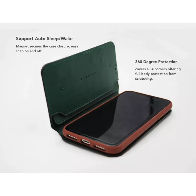 Custodia protettiva VixFox per iPhone XSMAX – verde bosco, custodia folio con porta carte