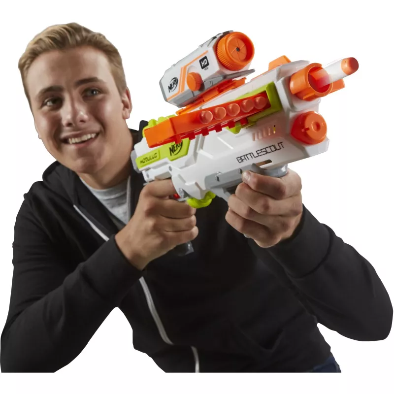 Blaster giocattolo HASBRO Nerf BattleScout ICS-10 FFP B1756F030 – blaster a dardi in schiuma, colpo singolo, slitta tattica