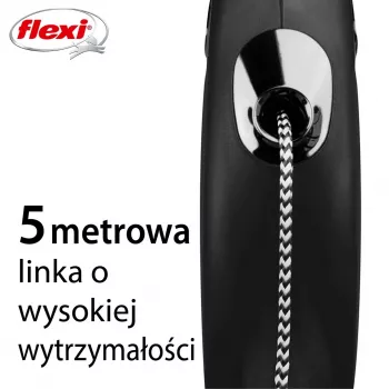 Guinzaglio avvolgibile Flexi Classic 5 m nero per cani di taglia media, cordino, carico max 20 kg, elementi riflettenti