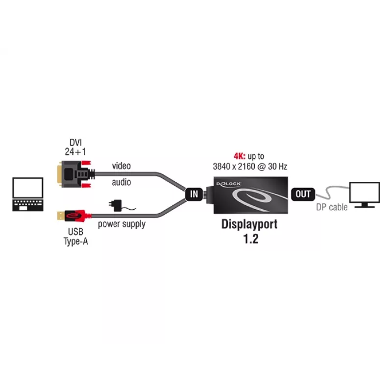 Cavo DVI 24+1 + USB-A/DisplayPort 20p DeLOCK 62596