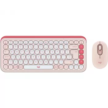 Logitech POP Icon Combo - set tastiera e mouse - wireless - Bluetooth LE - QWERTY - US International - rosé, bianco sporco (920-013142)