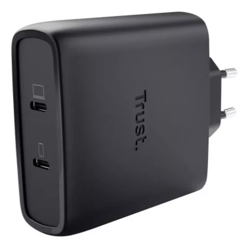 Caricabatterie TRUST Maxo 100W 2 porte USB-C GaN — 100 W, 2× USB-C, max 20 V, cavo 2 m, nero