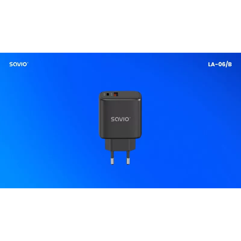 Caricabatterie da parete SAVIO LA-06/B 30 W, USB-A + USB-C, Quick Charge, Power Delivery 3.0, nero