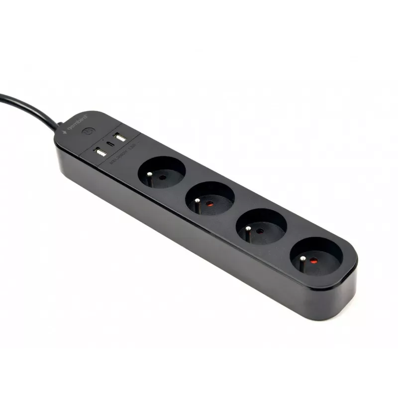 Ciabatta GEMBIRD TSL-PS-F4U-02 con 4 prese PL e caricabatterie USB, nero