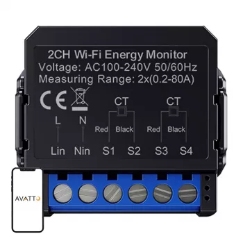 Contatore di energia bidirezionale smart Avatto WPM16-2 – connettività WiFi, monitoraggio dei consumi e della produzione