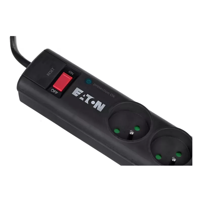 Eaton Protection Strip 6 FR PS6F ciabatta con protezione da sovratensioni, 6 prese tipo E, 10 A, 220-250 V, 2500 W, cavo da 1,5 m, interruttore, nera