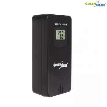 Stazione meteo digitale GreenBlue GB526 nera — interno -20…60°C, esterno -40…70°C, umidità -20…95%, orologio, fase lunare