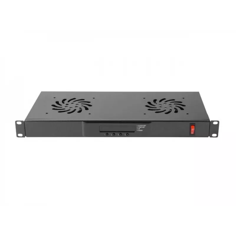 Lanberg AK-1502-B pannello di ventilazione per rack, 1U, 19 pollici, 2 ventole, termostato, LCD, 230 V, 483 x 192 x 44,45 mm, nero