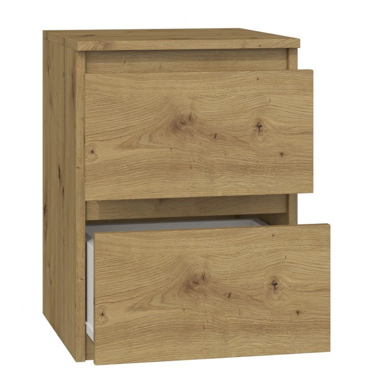 Comodino Top e shop M2 ARTISAN, 2 cassetti, legno rovere, 300×300×400 mm