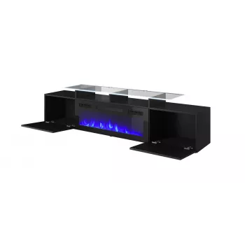 Mobile TV Cama Meble ROVA con camino elettrico, 190x37x48 cm, nero/nero lucido