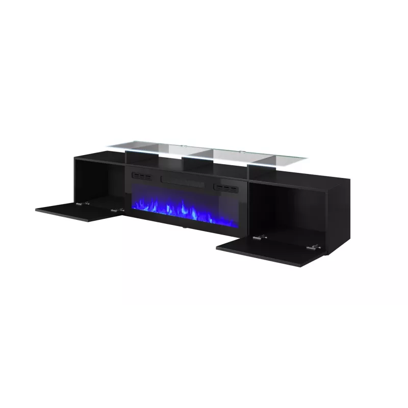 Mobile TV Cama Meble ROVA con camino elettrico, 190x37x48 cm, nero/nero lucido