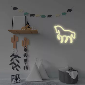 Insegna neon LED MANTA SNL103WH – motivo cavallo, bianco