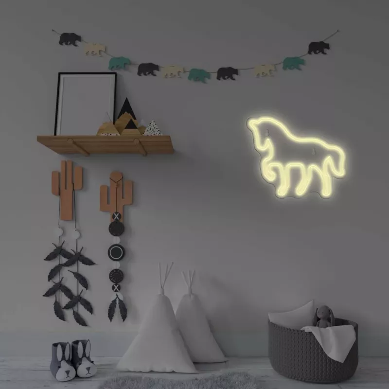 Insegna neon LED MANTA SNL103WH – motivo cavallo, bianco