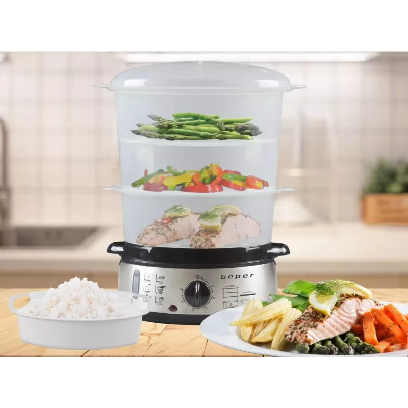 Cuocivapore Beper BC.250 3 cestelli piano cottura 800 W acciaio inox