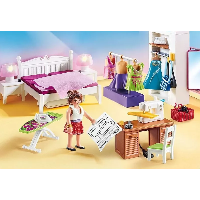 Casa delle bambole Playmobil set di gioco con personaggi – camera da letto con angolo cucito 70208
