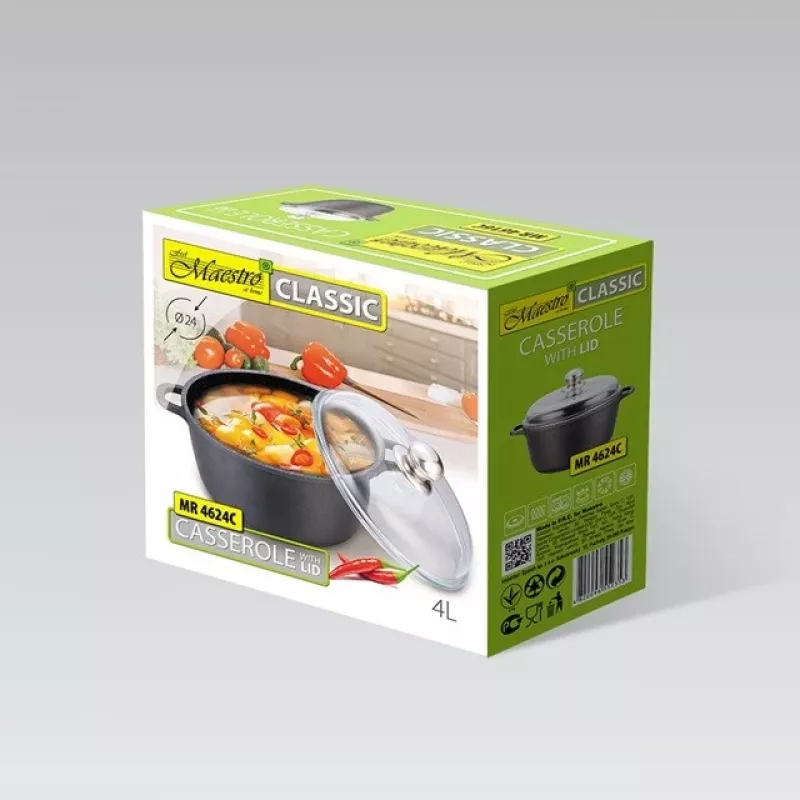 Pentola con coperchio Maestro MR-4624C 24 cm 4 l nera