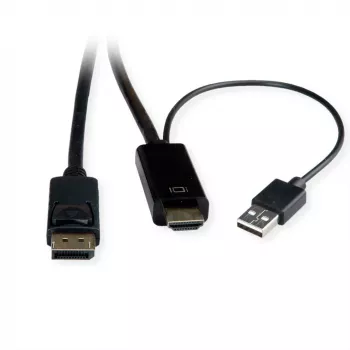 ROTRONIC-SECOMP Roline - Cavo video - HDMI, USB (solo alimentazione) maschio a DisplayPort maschio - 1 m - schermato - Nero - supporta 4K 60 Hz (384