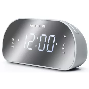 Radiosveglia Muse M-170CMR — radiosveglia digitale, display LED da 1,2 pollici, FM, AC 230V, backup AAA, specchio/bianco