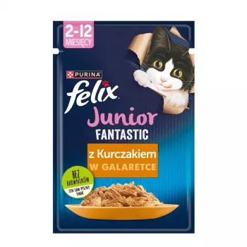 Cibo umido per gatti Purina Nestlé Felix Fantastic Junior 85 g busta — pollo, 77,5% umidità, 13,5% proteine
