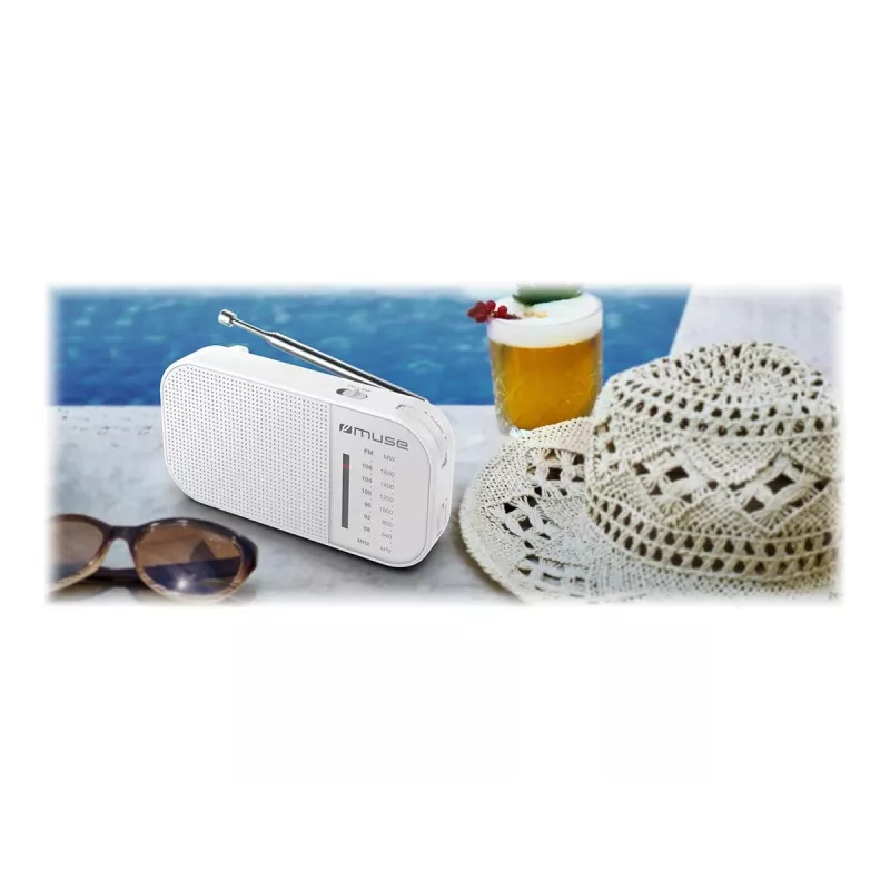 Radio portatile Muse M-025 RW — FM/AM analogica, bianco, a batteria, antenna esterna