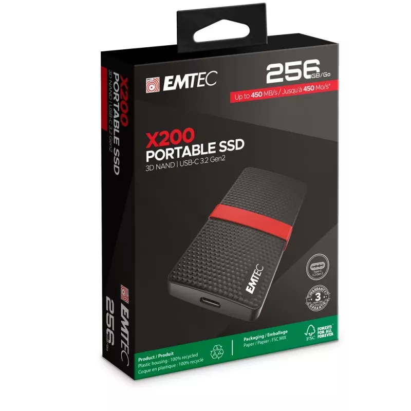 SSD Emtec 256GB USB Type-C 3.2 Gen 1 nero rosso X200