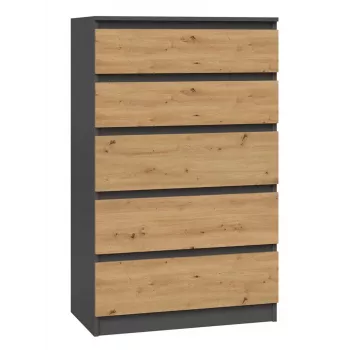 Cassettiera Topeshop M5 ANTRACYT/ARTISAN 5 cassetti, antracite rovere, 700×1095×400 mm