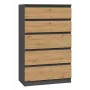 Cassettiera Topeshop M5 ANTRACYT/ARTISAN 5 cassetti, antracite rovere, 700×1095×400 mm