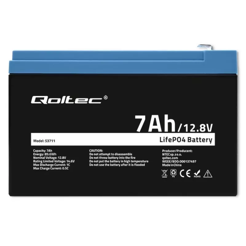 Batteria ricaricabile LiFePO4 12,8V 7Ah, 89,6Wh, BMS
