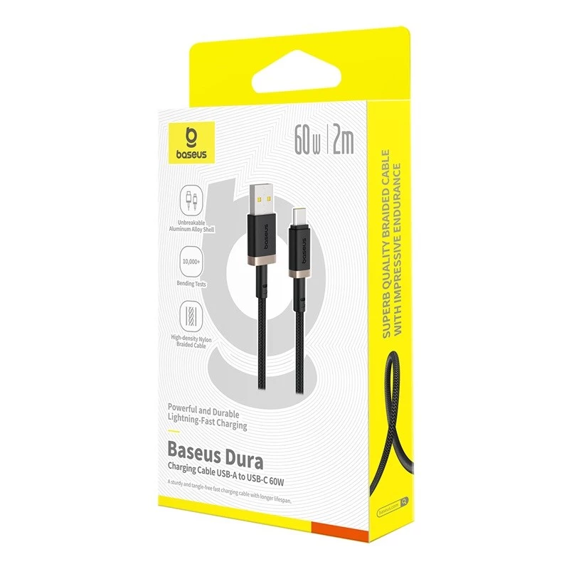 Baseus Dura Cavo di ricarica rapida USB Type A a tipo C 60 W 2 m Nero, Oro