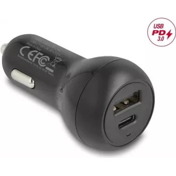 Caricabatterie da auto DELOCK 64329 — 12–24V accendisigari USB-C ricarica rapida per smartphone e tablet, nero
