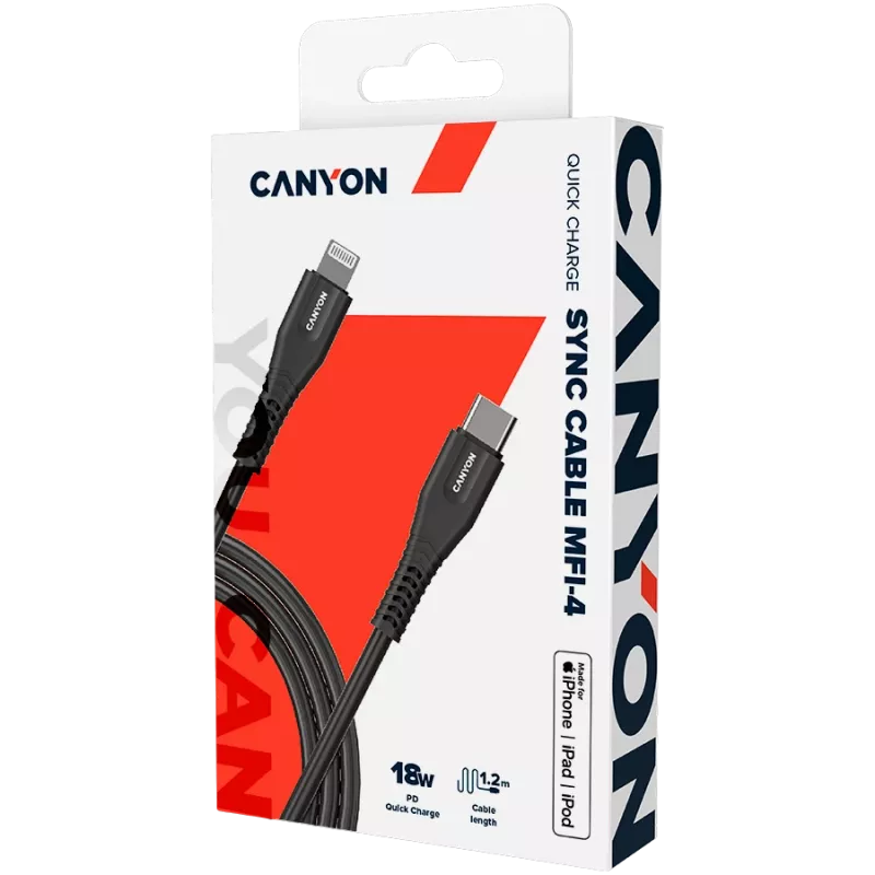 CANYON Cavo MFI-4 Type-C a Lightning 1,2 m nero