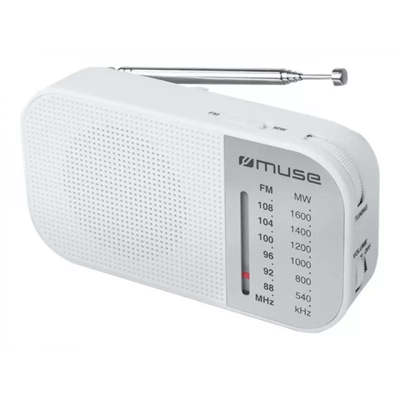 Radio portatile Muse M-025 RW — FM/AM analogica, bianco, a batteria, antenna esterna