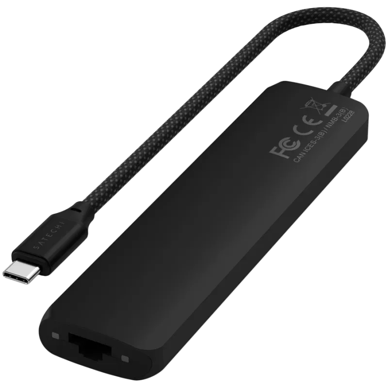 Adattatore multiporta slim 7-in-1 USB-C Satechi Ethernet (USB-C PD, 2x USB-A, HDMI 4K, Ethernet, lettore schede micro/SD) (nero)