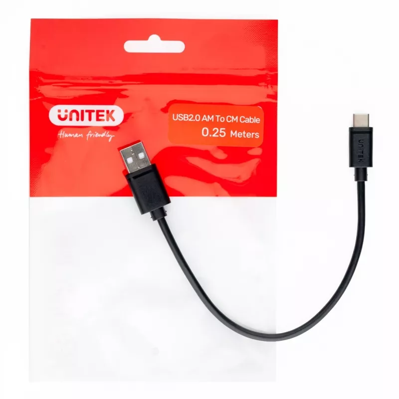 UNITEK CAVO USB USB-A — USB-C 25CM, Y-C480BK