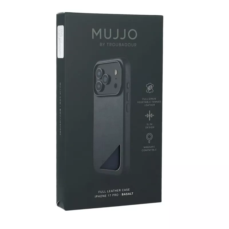 Mujjo Full Leather Case MagSafe custodia per iPhone 17 Pro grigio