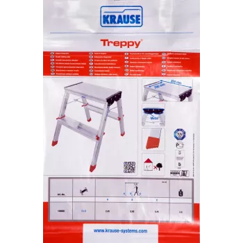 Scaletta pieghevole Krause Treppy argento 130020 — alluminio, 2 gradini, portata 150 kg, chiusa 55×20 cm, peso 2 kg