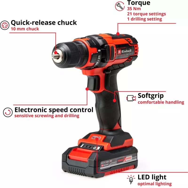 Avvitatore a batteria Einhell 4513914, 18V litio-ione, 185x63x188 mm
