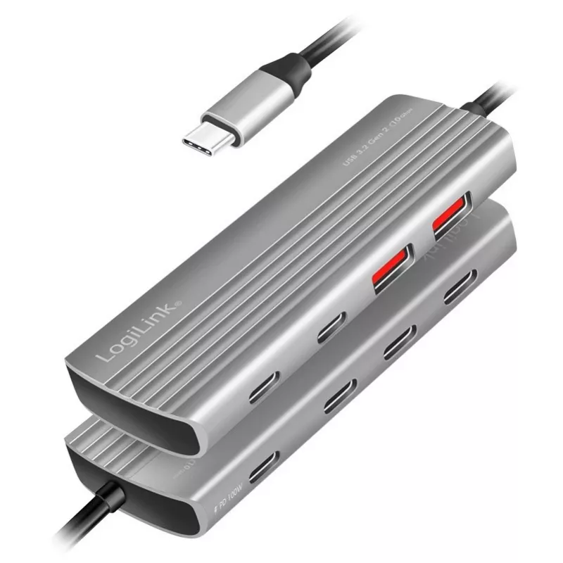 LogiLink hub USB 3.2 Gen2 7+1 porte 2x USB-A 5x USB-C PD 100W alluminio