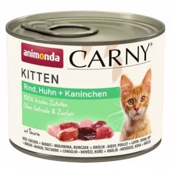Cibo umido per gatti animonda Carny MANZO POLLO CONIGLIO 200 g scatoletta — junior, 10,5 % proteine, 6,3 % grassi, 80 % umidità
