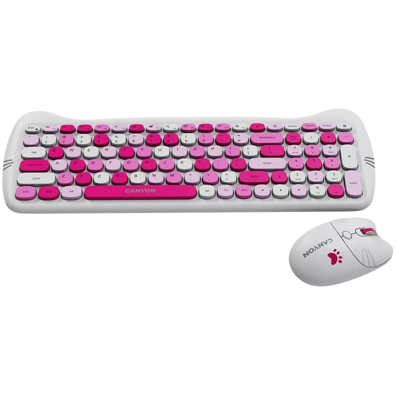 Set tastiera e mouse wireless CANYON HSET-W6 Pink Kitty Edition