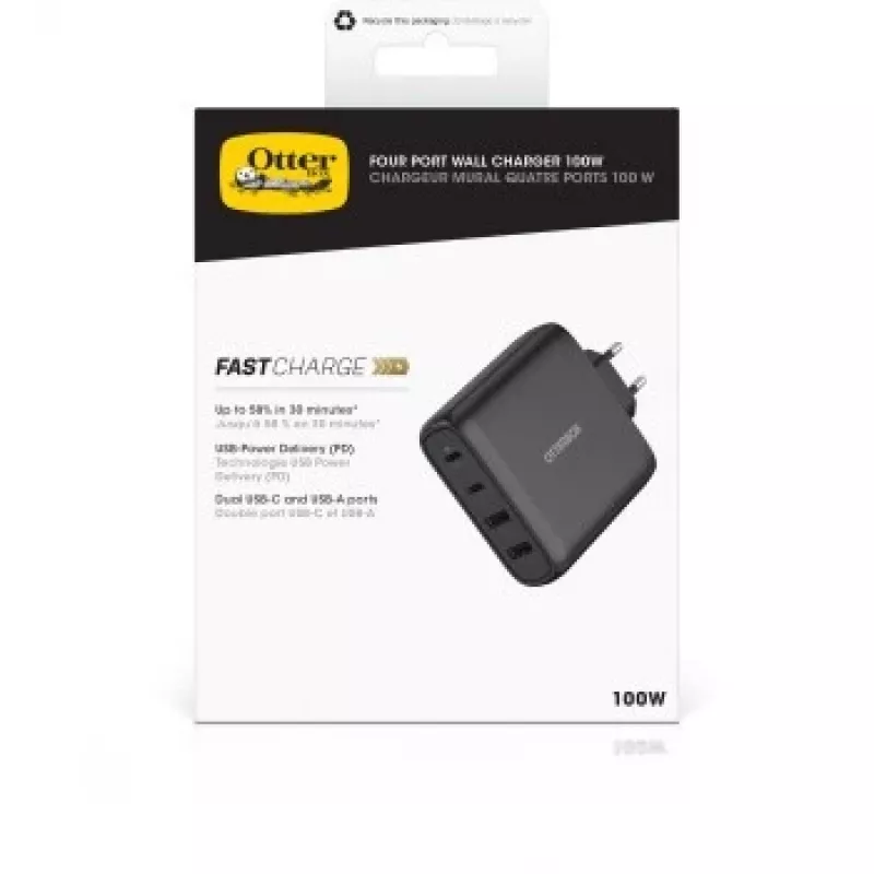 Caricabatterie da parete OTTERBOX 78-81343 100W GaN con 2× USB-C e 2× USB-A