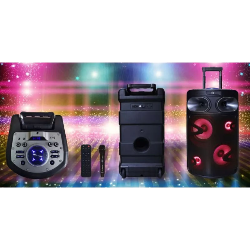 Altoparlante karaoke Bluetooth portatile MANTA SPK0803B140 140W, a batteria, MIC/USB/microSD, FM, equalizzatore, ruote